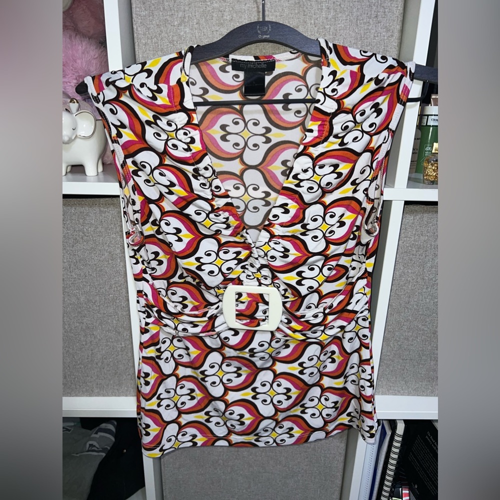 My Michelle flowy tank top with half-belt front piece